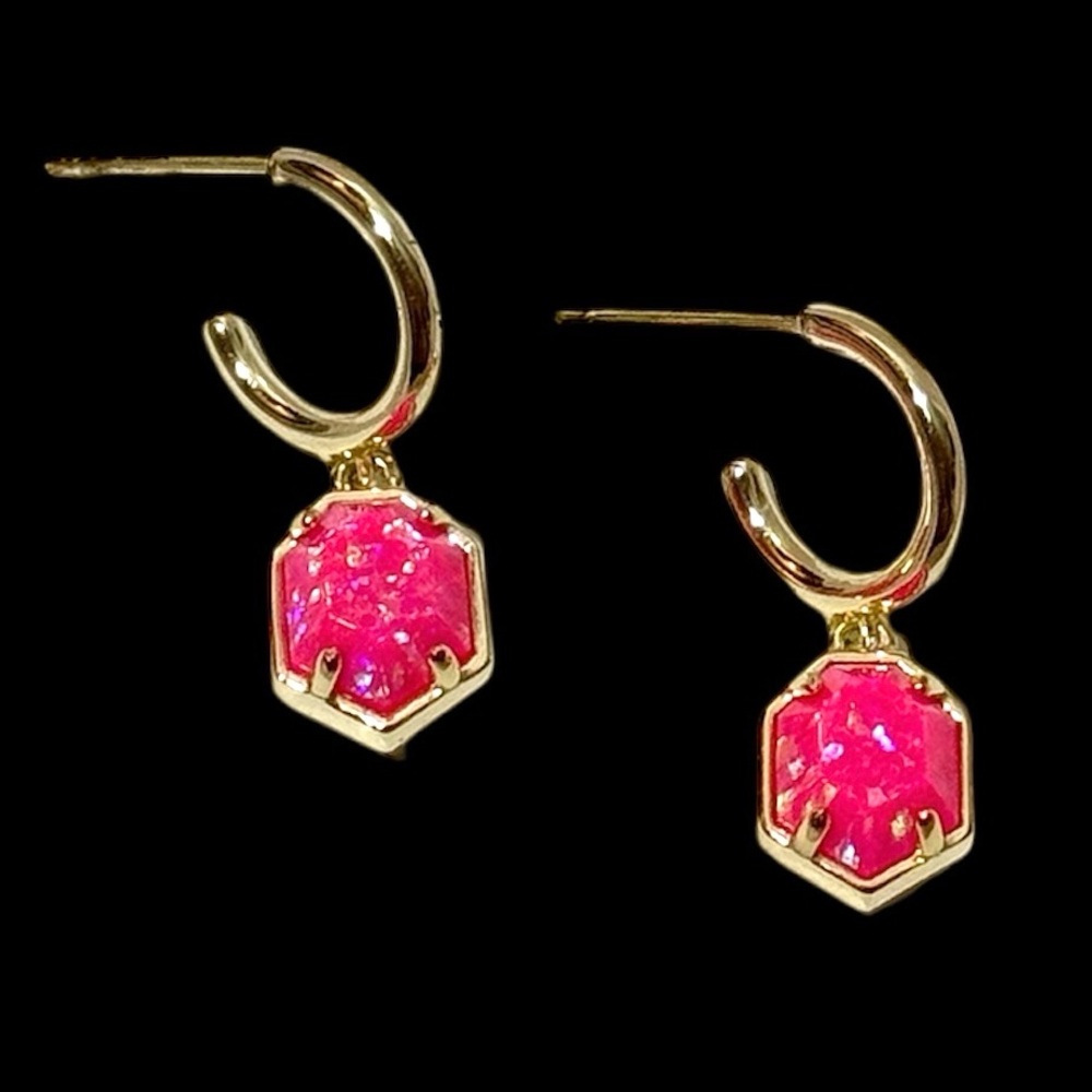 Kendra Scott Tomon Gold Huggie Earrings in Hot Pink Kyocera Opal